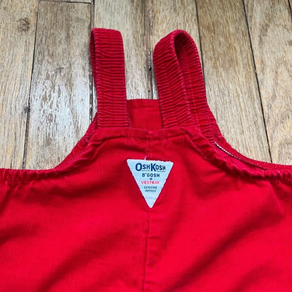 Rare 80s Vintage OshKosh B'gosh Red Corduroy Overalls Penguin Baby Size 12 Month